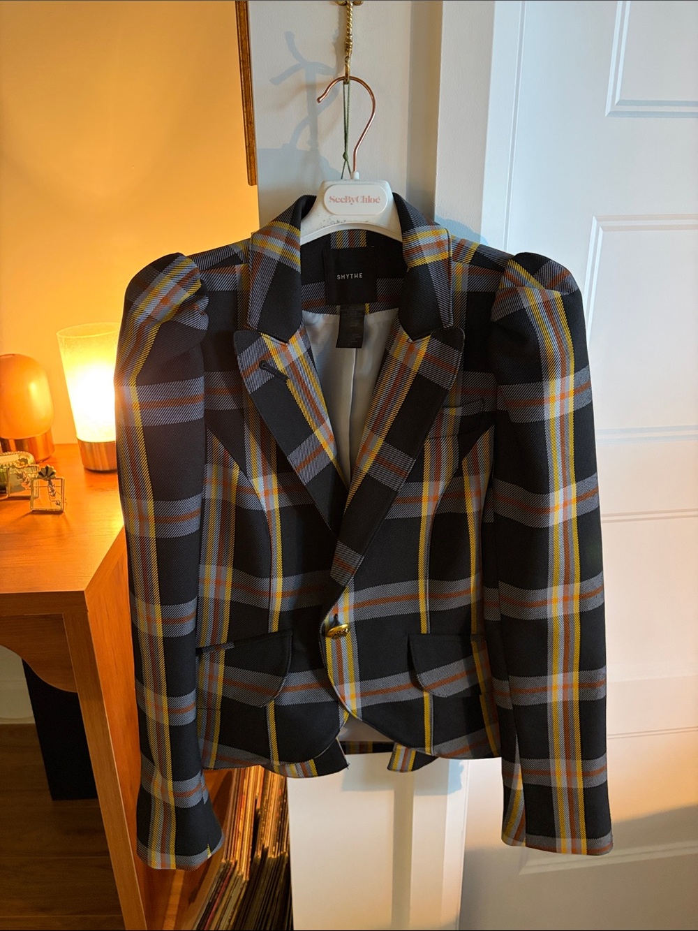 Smythe Black Plaid Blazer with Yellow & Gray Stripes